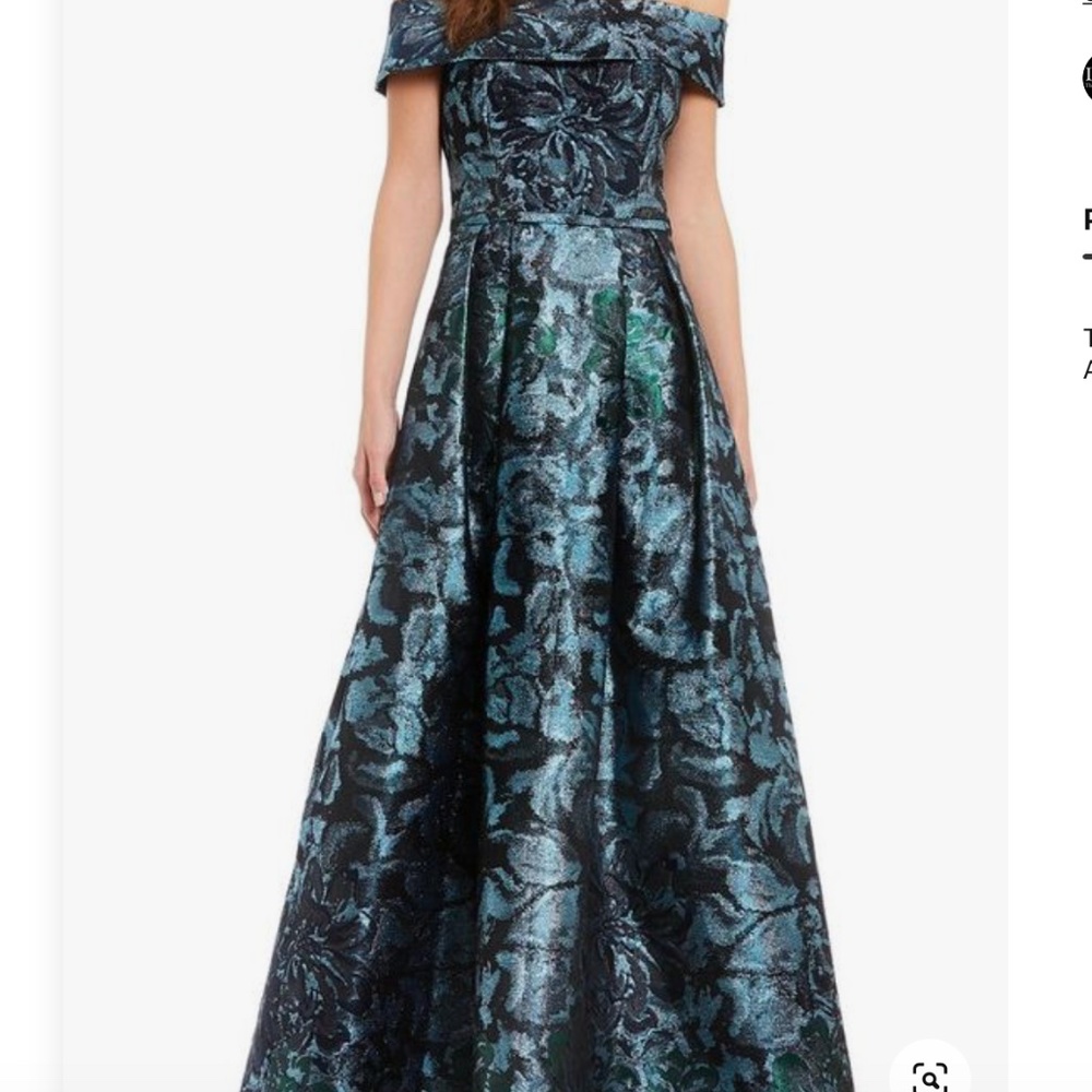 Off the shoulder metallic floral ball gown